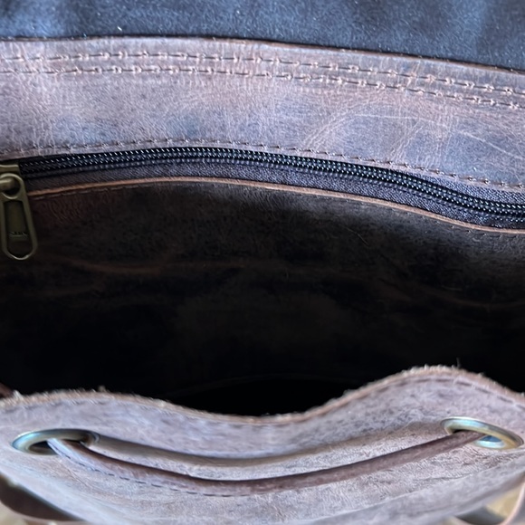 SALE BOHO CHIC Genuine brown buffalo leather bag backpack flap tassel New - Picture 11 of 12